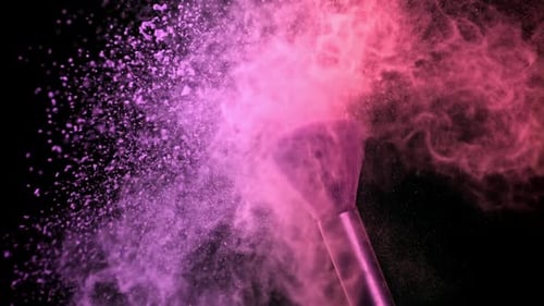 Makeup Brush with Colored Powder Filmed on a Highspeed Camera at 1000 Fps