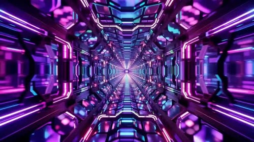 Futuristic SciFi Neon Tunnel Moving Forward 3D Loop Motion G