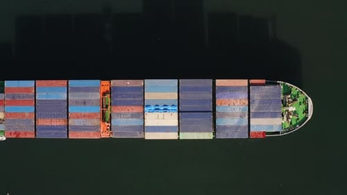 Aerial Top View of a Container Ship with a Cargo of Container