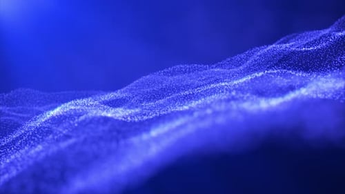 Abstract digital particle wave and lights background. Blue shining waves made of particles