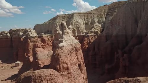 Aerial View of Amazing Sandstone Cliff Formations in Goblin Valley State Park, Utah USA