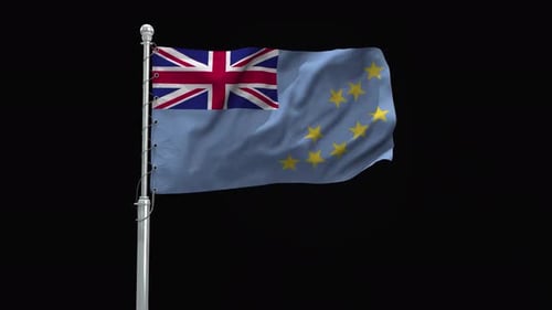 Realistic Tuvalu Flag Waving on Black Background