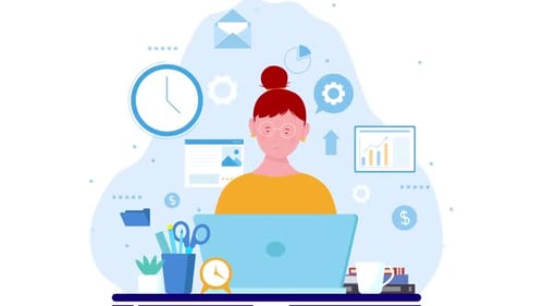 Young Girl Working on Office with Taskings