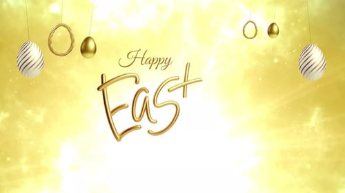 Happy Easter Golden Text Animation with Elegant Eggs