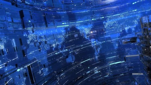 Technology Background 3D Curve World Map.