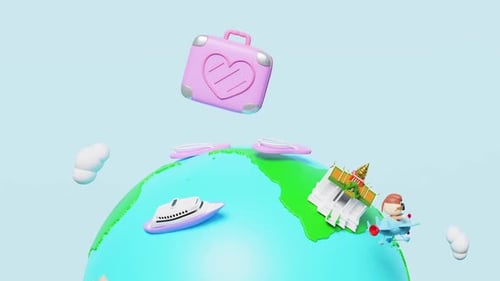 Cute 3D Travel Animation Around the World
