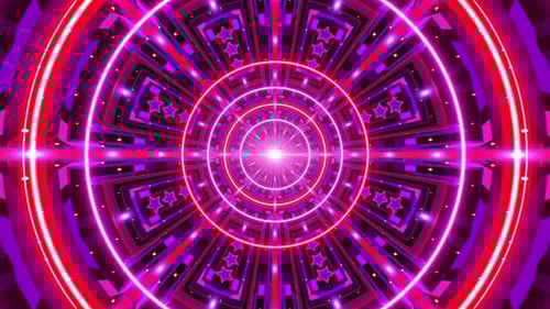 Vibrant Neon Light Tunnel with Stars Loop Background