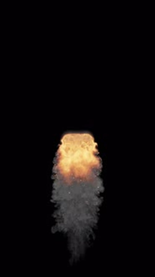 Side View of Isolated Rising Fire and Smoke Meteor with Alpha Channel
