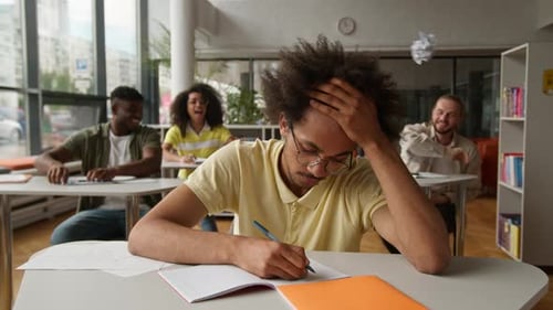 University Bully High School Bullying College Lecture Class Lesson Upset African American Guy Male