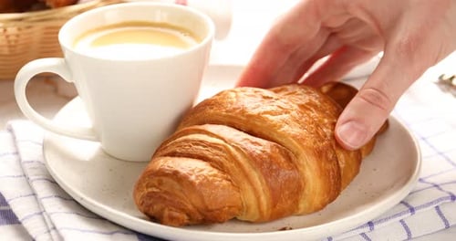 Croissant and Coffee on a Breakfast Plate