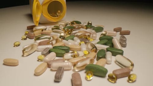 Assortment of Dietary Supplements Spilled