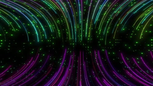 Vj Loop Background. Disco Animation Party Light Neon Line Moving. Curved Neon Line Falling Down