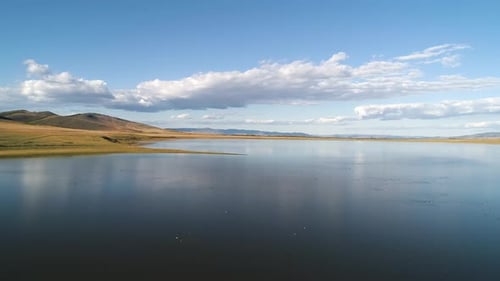 Aerial Drone View Over Sunset Lake Beautiful Peaceful Sunset Lake Reflection