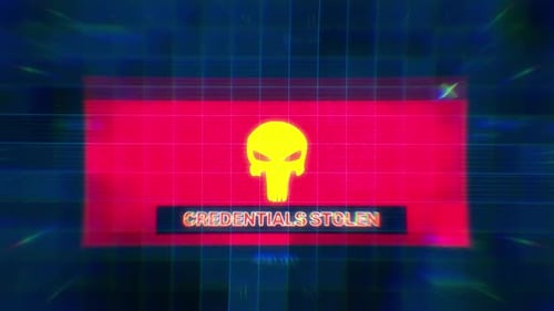 Glitch Warning Title with Animated Skull Icon