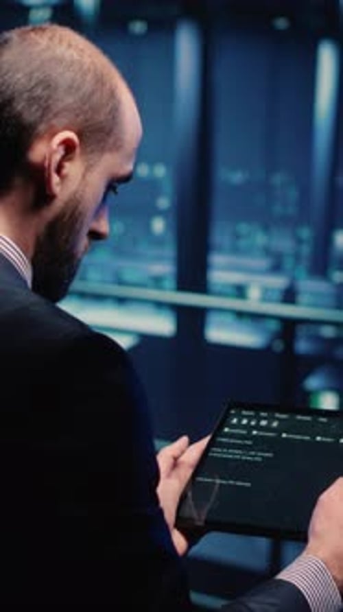 Spezialist für vertikalen Video-IT-Support, der mit Hosting-Servern arbeitet