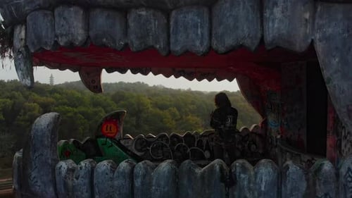 Aerial view of an abandoned waterpark at sunrise, Vietnam.