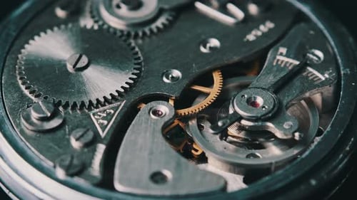 Clock Mechanism Rotates CloseUp