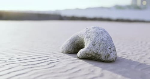 Unique Rock Formation on Sandy Beach During Golden Hour Near Ocean