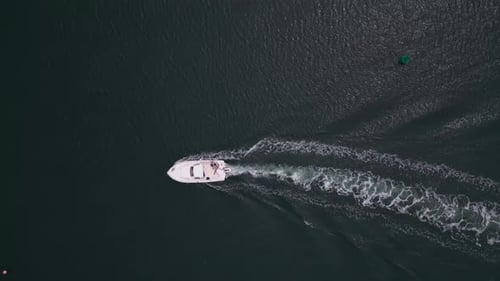 Aerial View of Speed Motor Boat on Open Sea at Summer Day