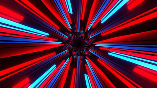 Red And Blue Hexagonal Neon Lines Tunnel Background Vj Loop In 4K
