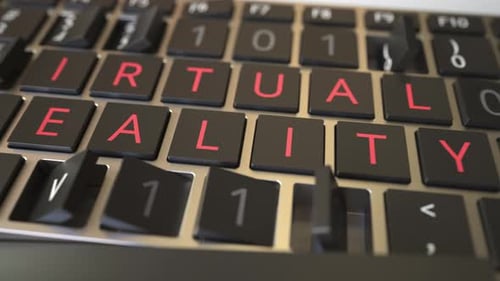 El texto de REALIDAD VIRTUAL se revela con teclas girando