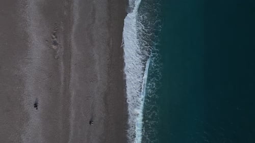 Bird's Eye View of a Peaceful Beach with Rolling Waves