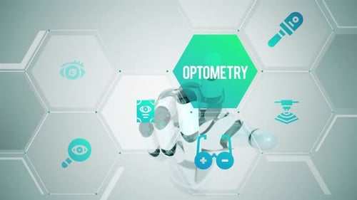 Robotic Hand Interacting with Futuristic Medical Optometry Hexagon Interface