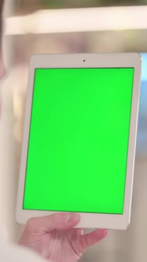 Using Tablet with Chrome Key Screen, Mock up, Vertical Video