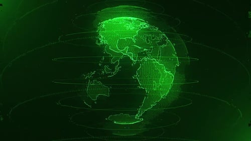 Glitchy Green Digital Globe Technology Background