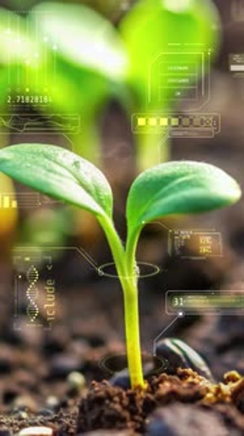 Futuristic Plant Growth Data HUD for Agriculture and Science