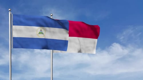Flags of Nicaragua and Indonesia Waving Together