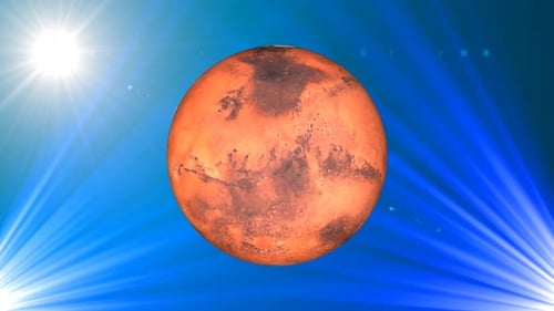 Rotating Mars planet sphere galaxy in space with solar system, Science and technology video. 1453