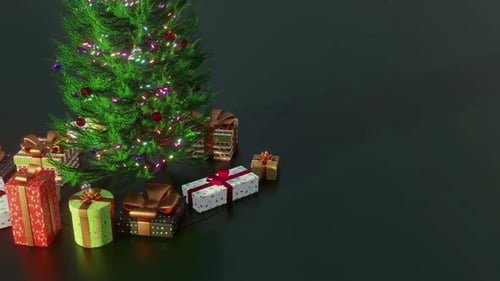 Animated Christmas Holiday Gifts with Decorated Tree