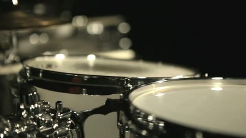 Musical Drums Kit on Black Background. Set Drums. Close Up of White