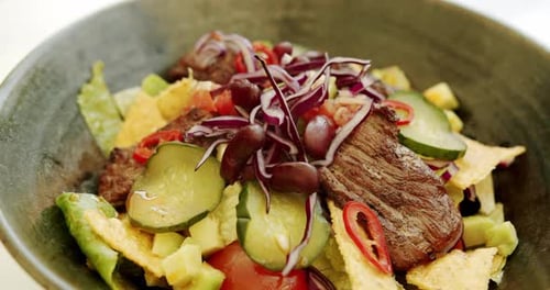 Warm Salad of Cabbage and Beans Close Up