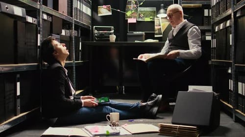 Tense Discussion Between Colleagues in Crowded Office