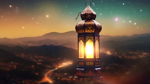 Ramadan Lantern With Islamic Inscriptions On The Hills Of The Mountains