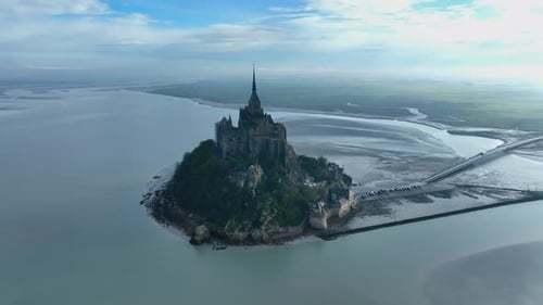 Aerial view of Mont Saint Michel in Normandy, France.