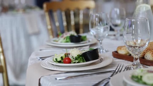 Starter Garden Salad Appetizer on Plate at Wedding Reception Luxurious Party