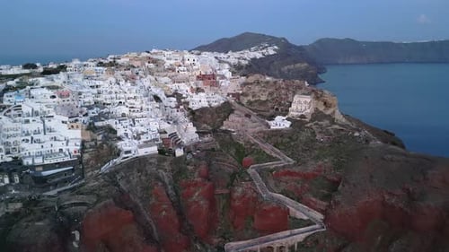 Stunning Sunset Over Oia, Santorini – Aerial Drone Footage