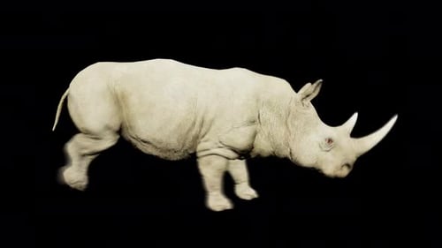 Side View Of Fastly Walking Giant Wild Rhino Animation On Transparent Background