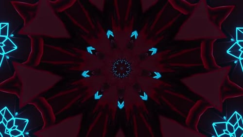 Red and black abstract background with star design. Kaleidoscope VJ loop