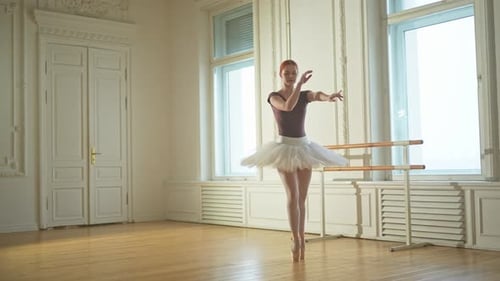 Ballerina Practicing Ballet in a Bright Studio