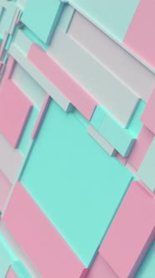 Pink and Cyan Moving Tessellated Rectangular Surface Abstract Background with Wobbling Scaling