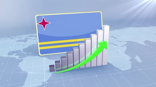 Aruba Flag With Increas Bar Chart Graph And Arrow Green