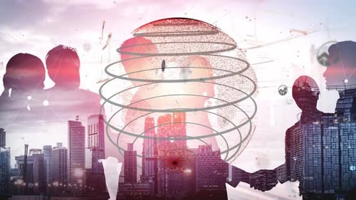 Global Business Teamwork Cityscape and Animated Globe