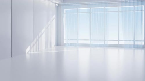 Weißes Innengebäude mit Fenstern, 3D-Rendering.