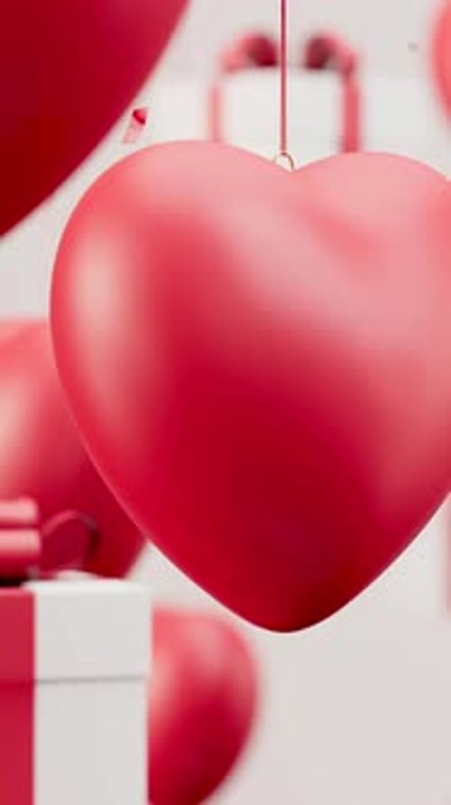 Floating Red Hearts and Gift Boxes for Romantic Celebrations