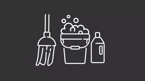 Animated Line Icons of Household Cleaning Supplies