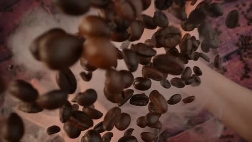 Hands Toss Fresh Coffee Beans in Air